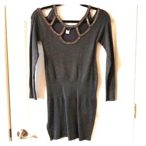 Grey Sweater Dress W/ Beaded Detail